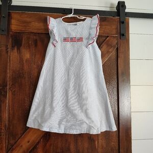 Stitchy Fish Red White Blue Patriotic Flag Striped Dress Preppy Size 10 EUC